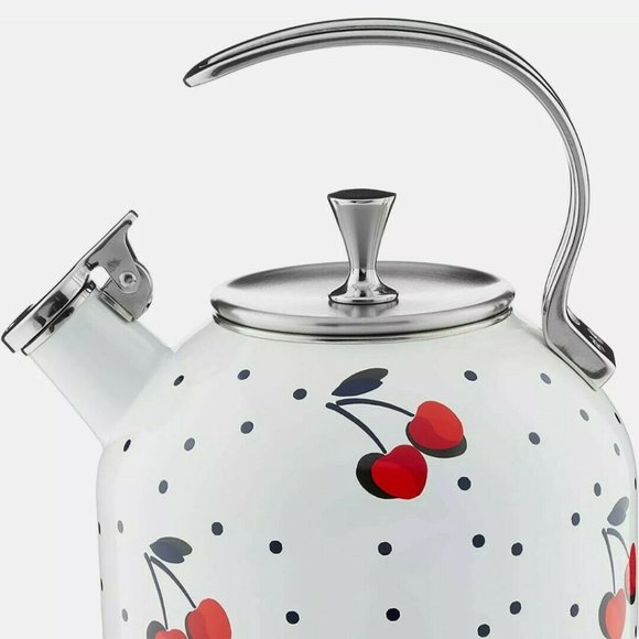 Kate Spade New York Lenox Tea Kettle Cherry Dot White - New In Pink Box - Picture 4 of 9